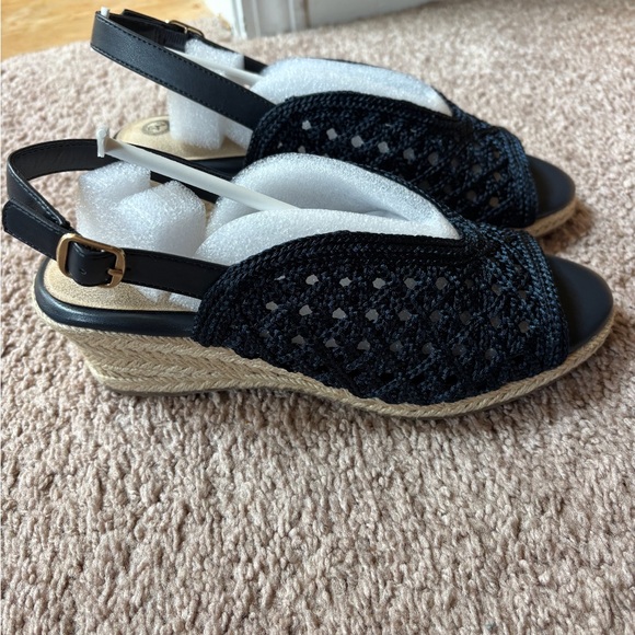 Bella Vita Shoes - Bella Vita Black Crochet Espadrille Wedge Slingback